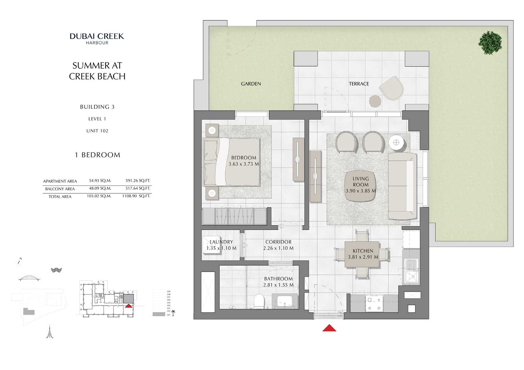 1 Br Building 3 Level 1 Unit 102, Size 1108 Sq Ft